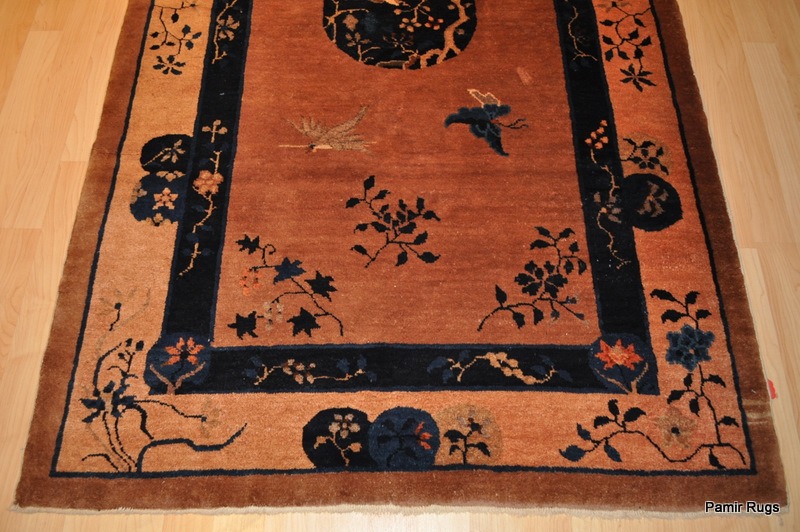 Antique Chinese rug with Birds and butterfly motives