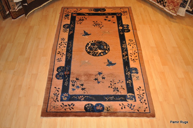 Antique Chinese rug with Birds and butterfly motives